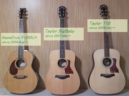 Sepia Crue F-250LH、taylor bigbaby、taylor 110