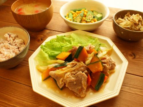 かぼちゃと豚肉のオイスターソース炒め定食