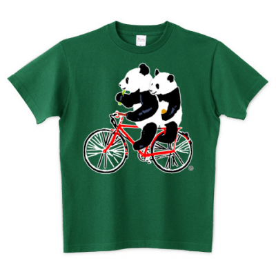 パンダが自転車に2人乗り 5.6オンスTシャツ Printstar