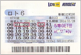 第730回ロト6購入券