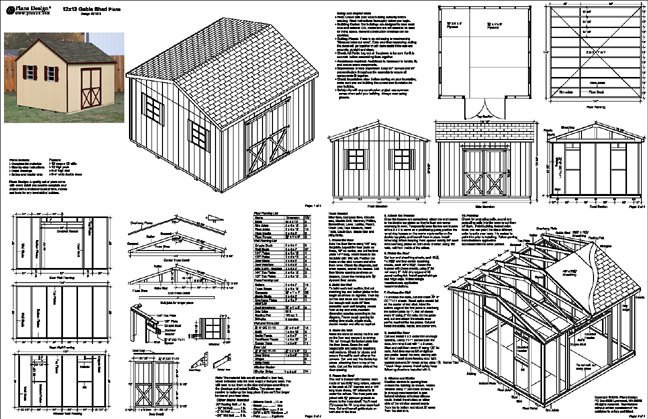 storage shed plans 12' x 24' gable roof style #d1224g