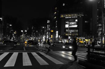 輝く雨の夜のアスファルトに…