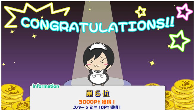 ゲットマネービンゴ6位入賞