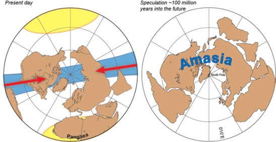 世界の大陸 数億年後に北極に集結して超大陸 アメイジア が誕生する デイリーサイエンス